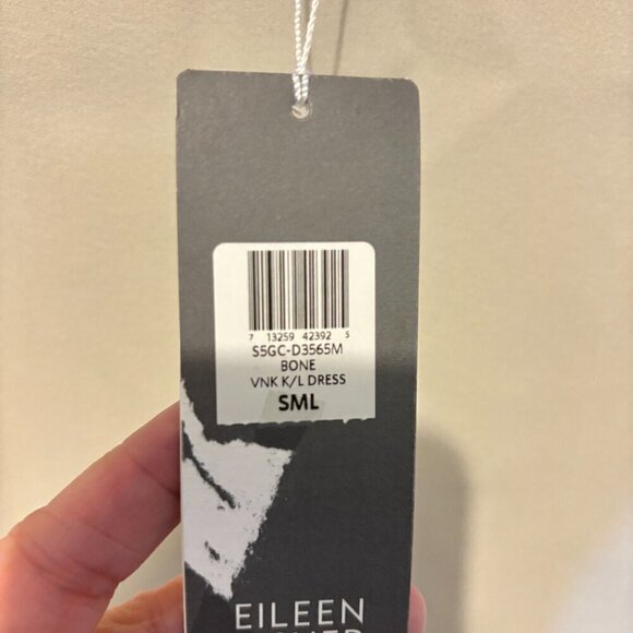 Eileen Fisher Silk Two Tone V Neck Sleeveless Shift Dress Bone Black - Picture 5 of 10